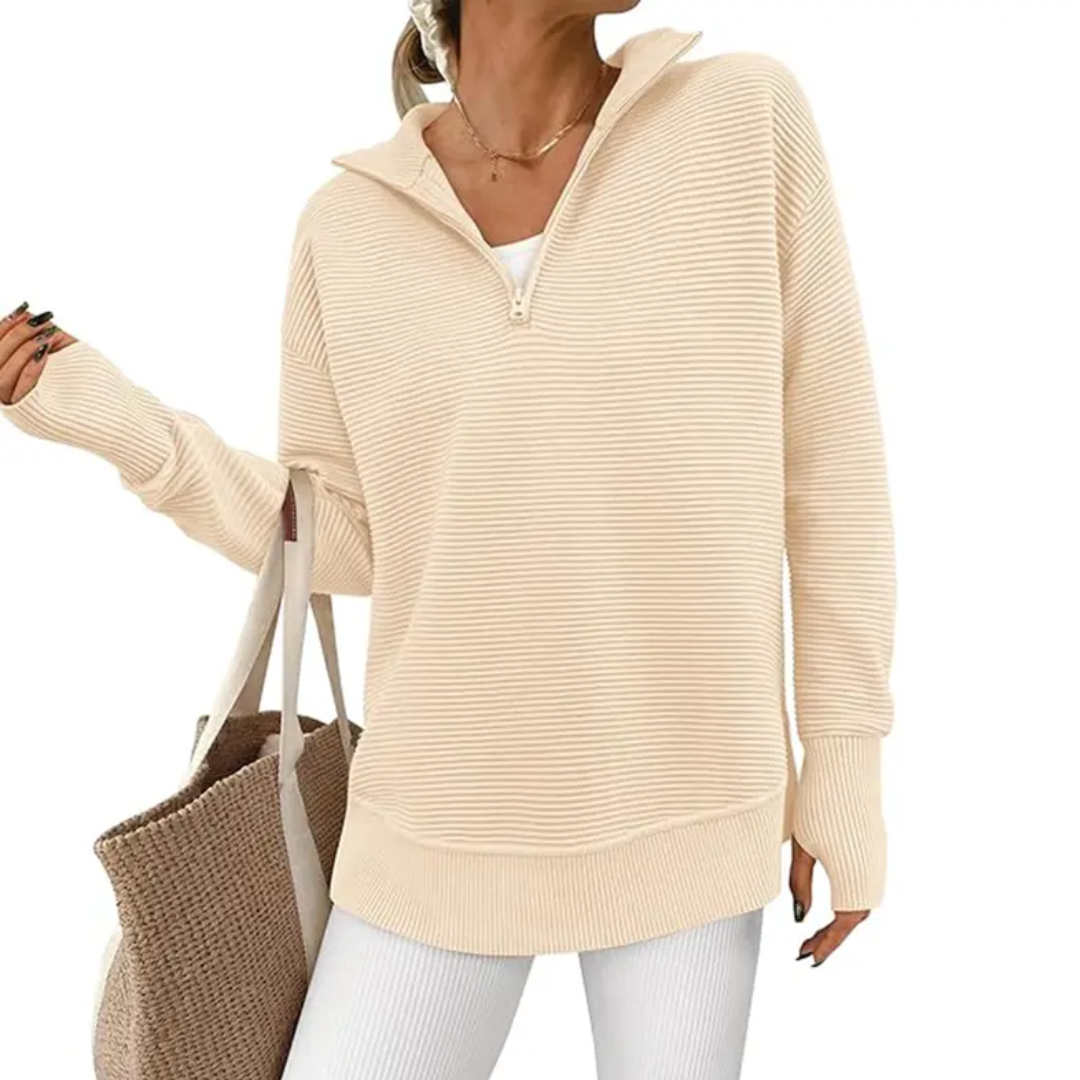 NESSA™ – Cozy Ribbed Quarter-Zip Pullover Sweater