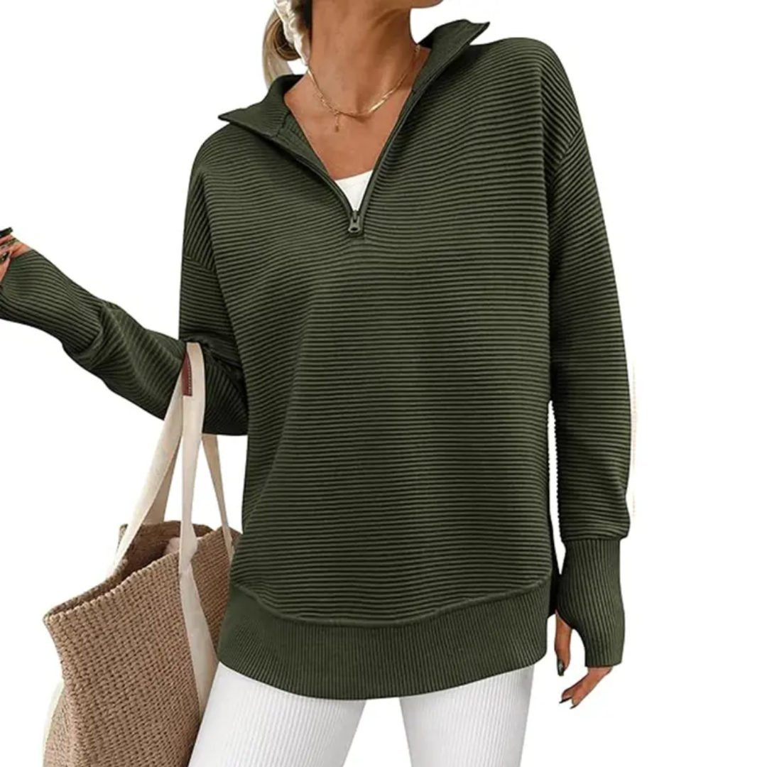 NESSA™ – Cozy Ribbed Quarter-Zip Pullover Sweater
