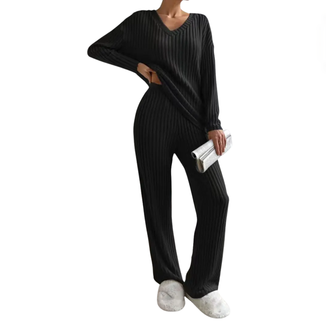 CORALEE™ – Cozy Knit V-Neck Pajama Set