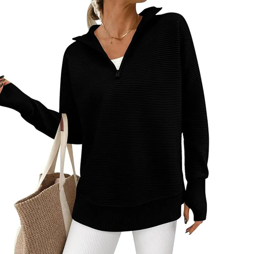 NESSA™ – Cozy Ribbed Quarter-Zip Pullover Sweater