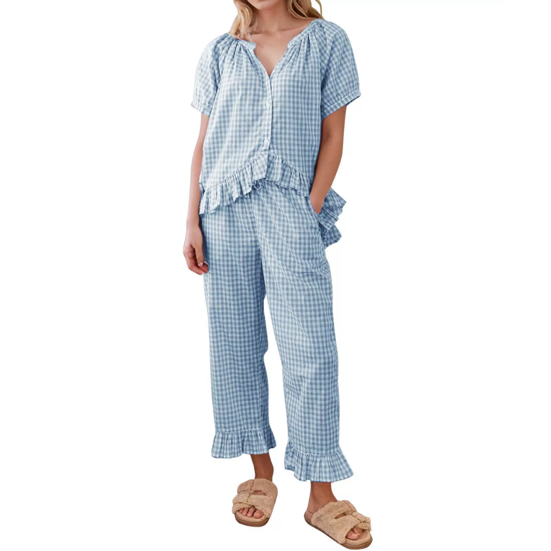 PENNY™ – Cozy Plaid Ruffle Pajamas Set