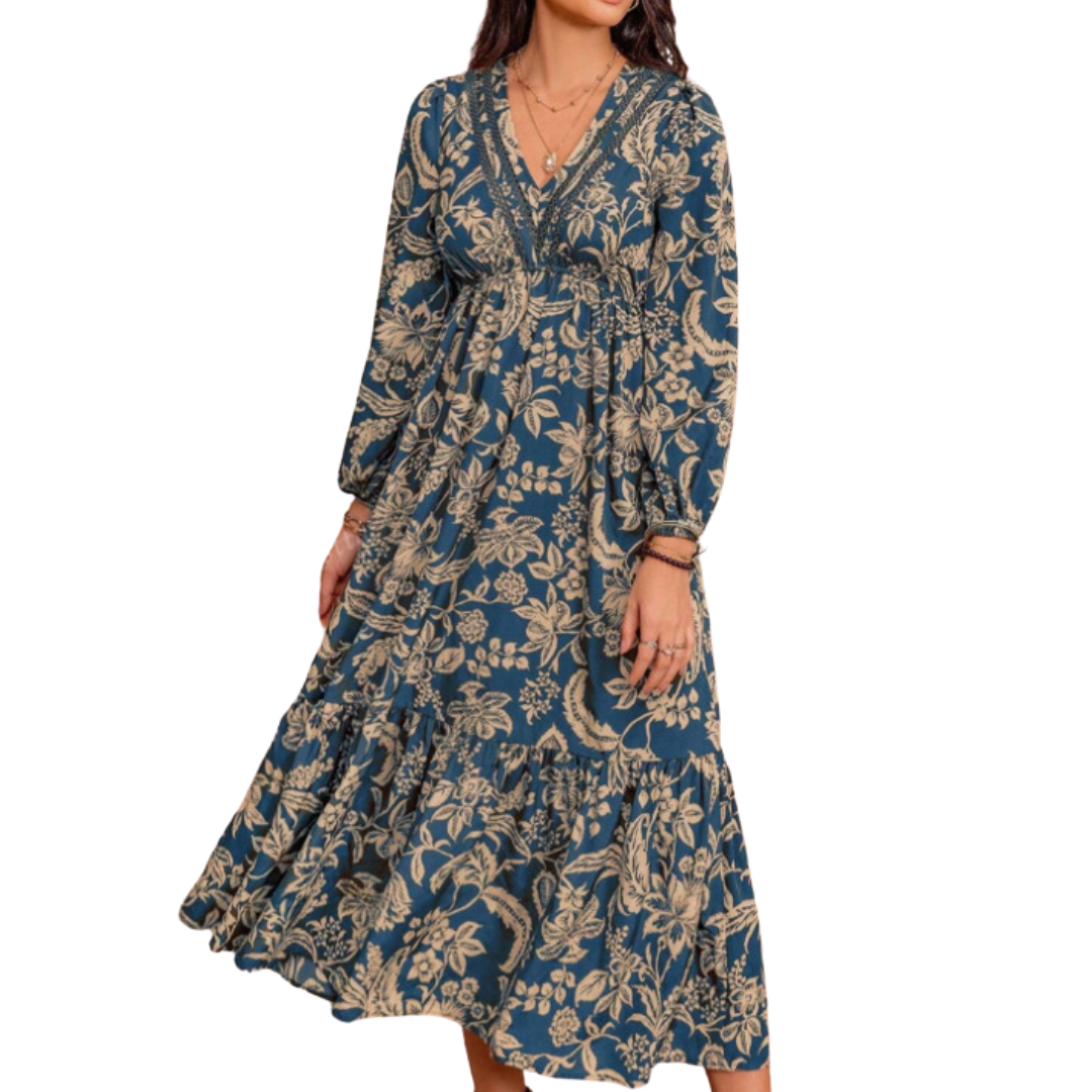 FAUNA™ – Floral Ruffle Hem Bishop Sleeve Dress