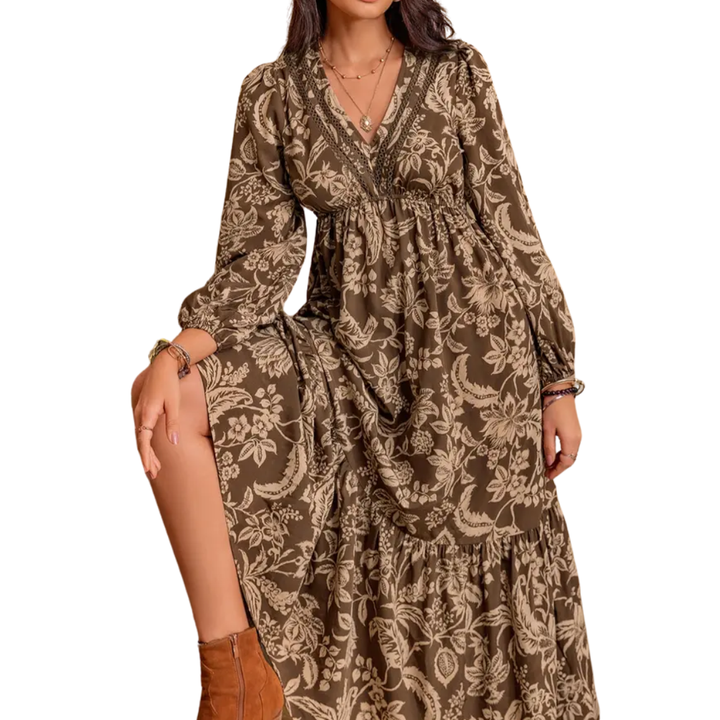 FAUNA™ – Floral Ruffle Hem Bishop Sleeve Dress