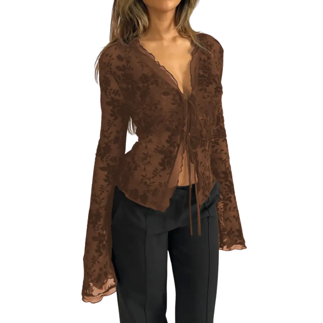 LISANDRA™ – Elegant Ruched Flounce Sleeve Top