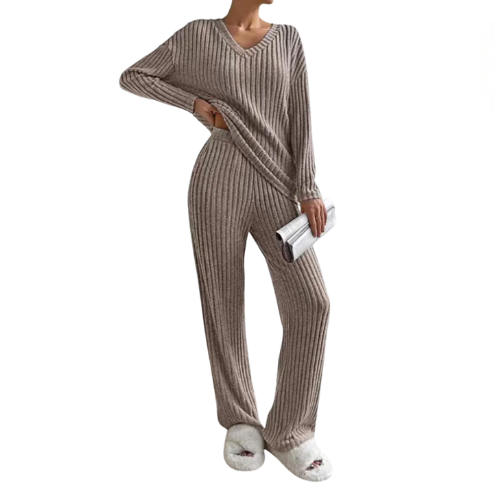 CORALEE™ – Cozy Knit V-Neck Pajama Set