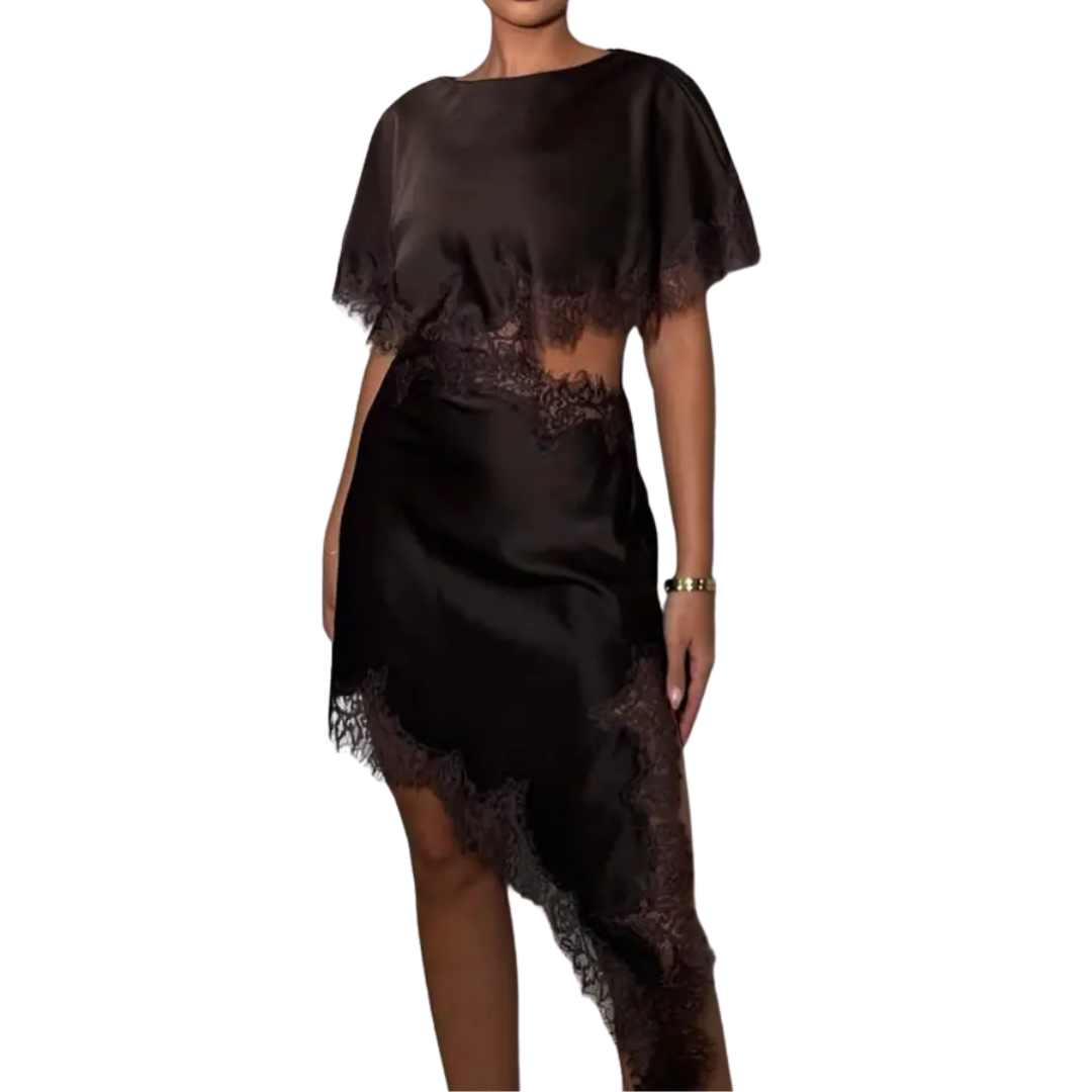 GINEVRA™ – Asymmetric Cape Sleeve Lace Mini Dress