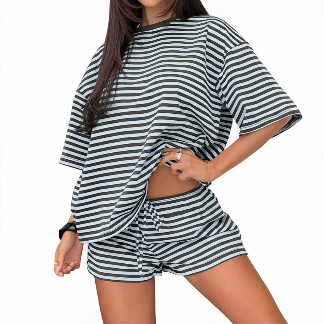 SOLÈNE™ – Striped Colorblock Lounge 2 Piece Outfit