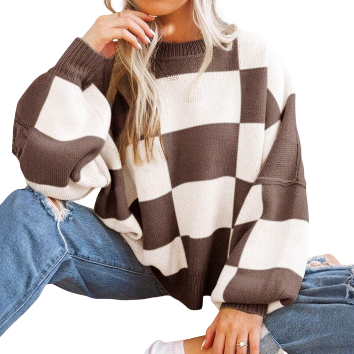 WREN™ – Cozy Plaid Drop-Shoulder Sweater