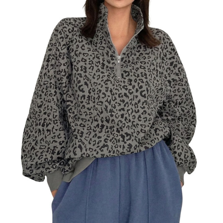 PAXON™ – Leopard Print Zip-Up Corduroy Hoodie