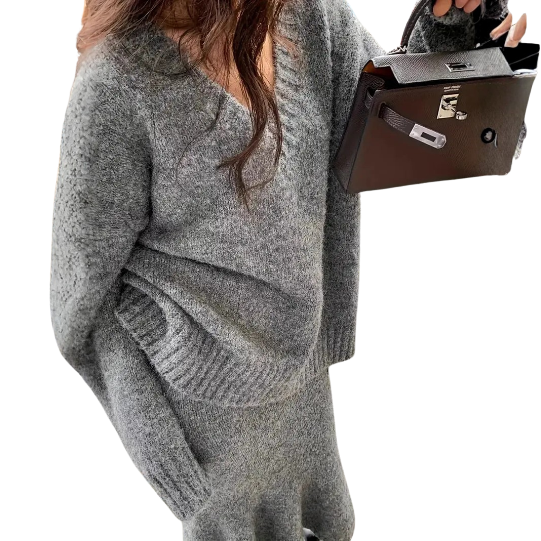 ELOWEN™ – Cozy V-Neck Knit Sweater Set