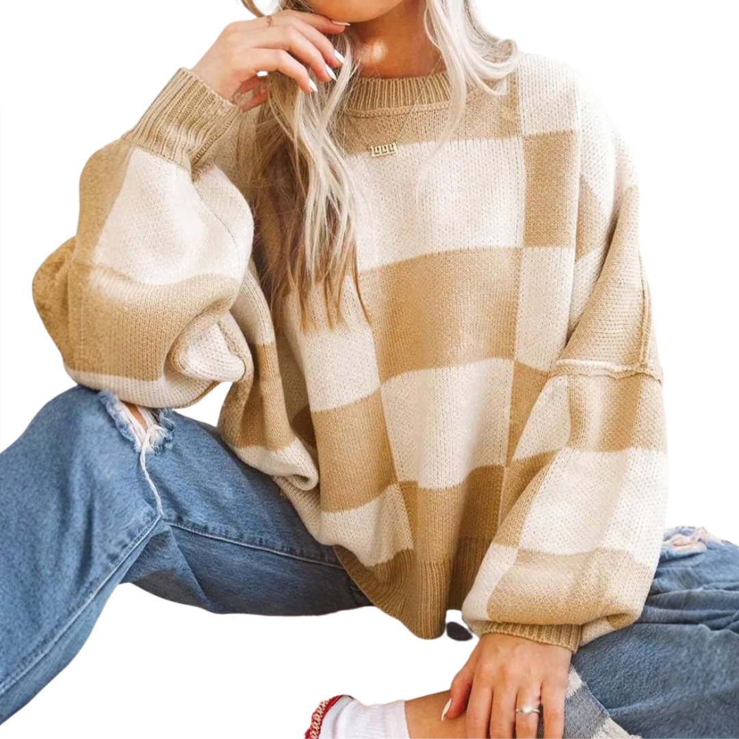 WREN™ – Cozy Plaid Drop-Shoulder Sweater