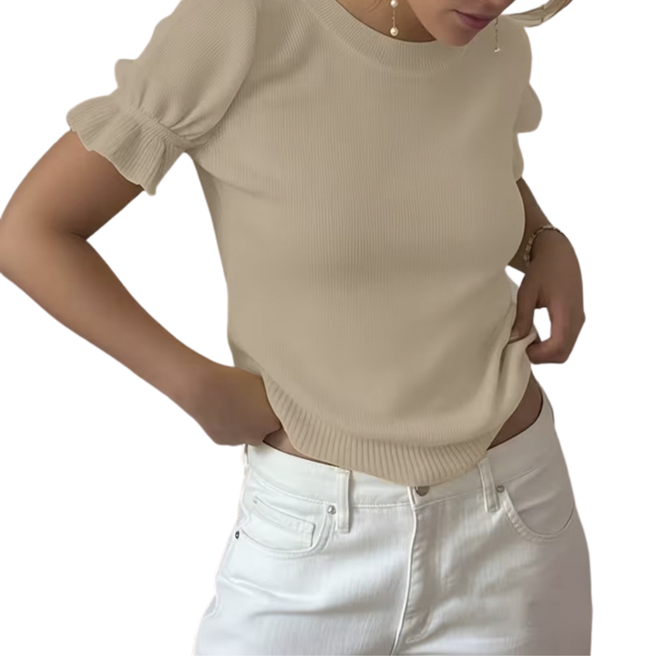 BRISELLE™ – Relaxed Knit Pleated Short Sleeve Top