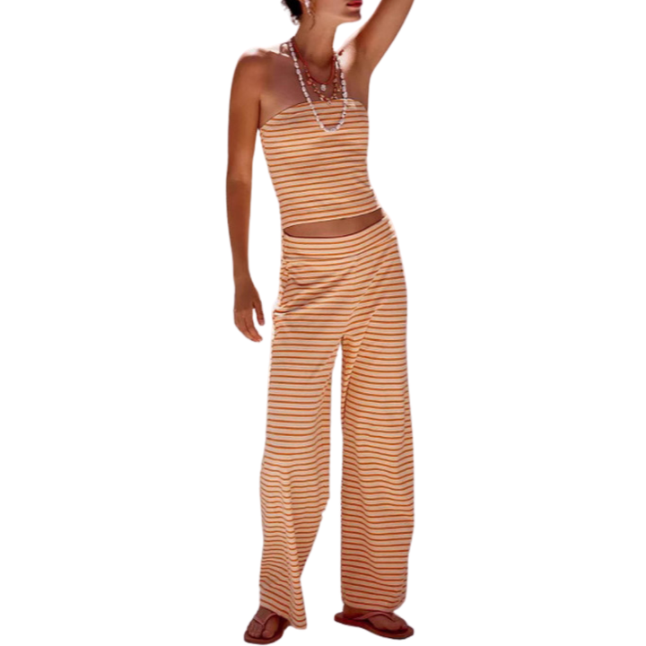ROXIE™ – Striped Print Crop Tube Top & Wide Leg Pants Set