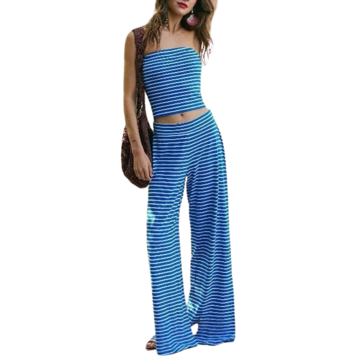 ROXIE™ – Striped Print Crop Tube Top & Wide Leg Pants Set