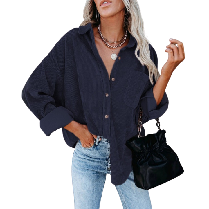 DARBY™ – Relaxed Ribbed Button-Front Shirt Blouse