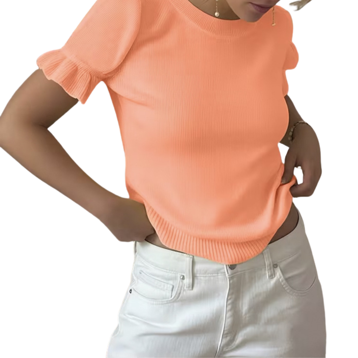 BRISELLE™ – Relaxed Knit Pleated Short Sleeve Top