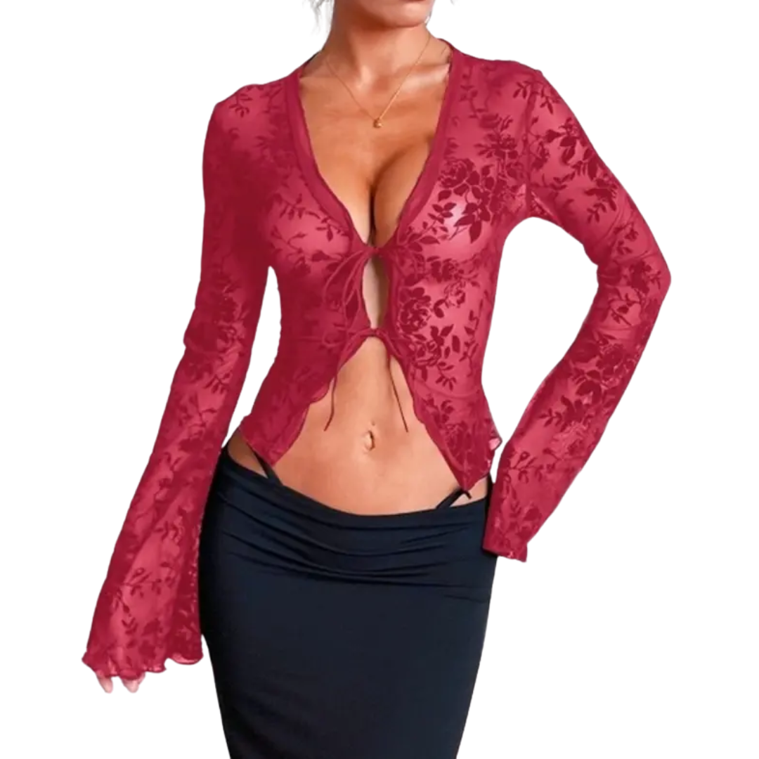 LISANDRA™ – Elegant Ruched Flounce Sleeve Top