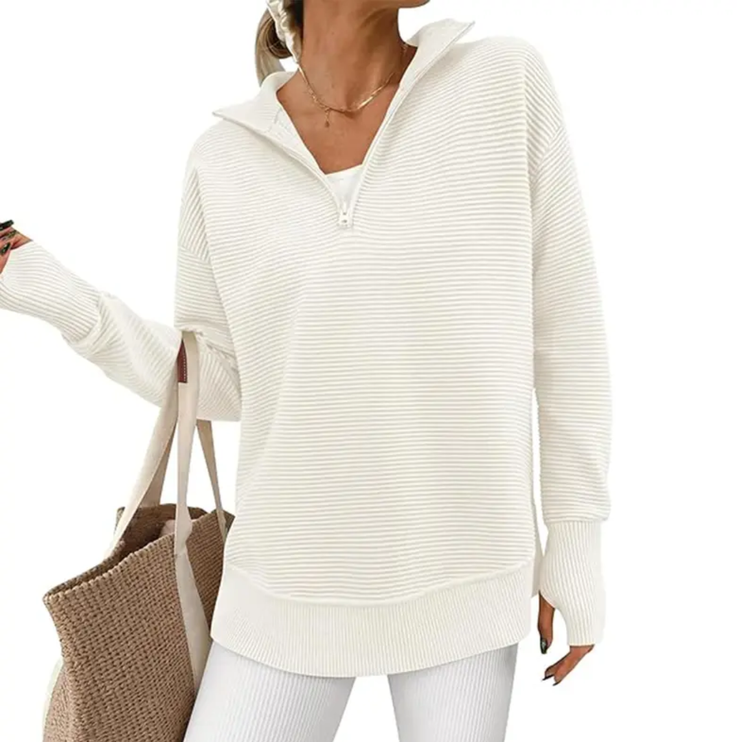 NESSA™ – Cozy Ribbed Quarter-Zip Pullover Sweater
