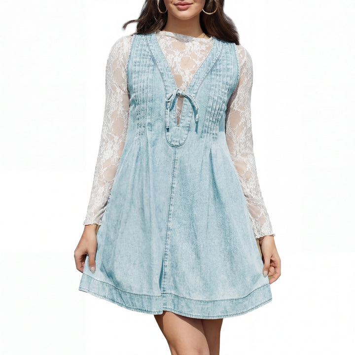 ANNE™ – Oversized Vintage Style Sleeveless V Neck Mini Dress