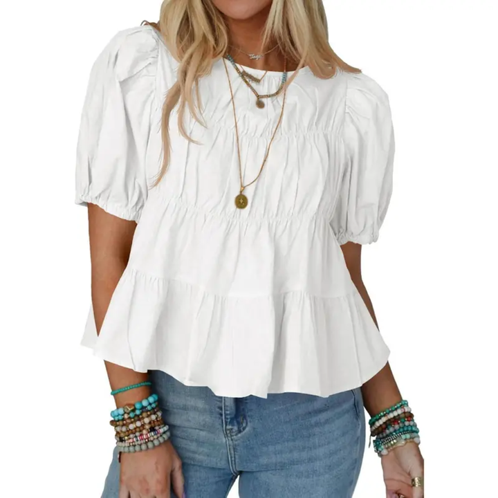 BREEZY™ – Puff Sleeve Pleated Babydoll Blouse